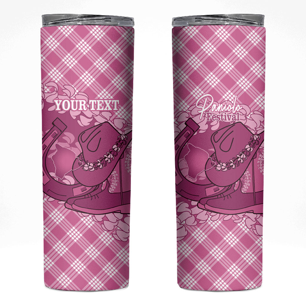 Alaka Hawaii Cowboy Palaka Motifs Personalised Skinny Tumbler Paniolo Festival Puakenikeni Lei LT14 Pink - Polynesian Pride
