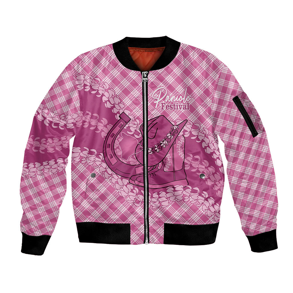 Alaka Hawaii Cowboy Palaka Motifs Personalised Sleeve Zip Bomber Jacket Paniolo Festival Puakenikeni Lei