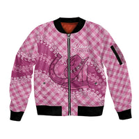 Alaka Hawaii Cowboy Palaka Motifs Personalised Sleeve Zip Bomber Jacket Paniolo Festival Puakenikeni Lei LT14 Unisex Pink - Polynesian Pride