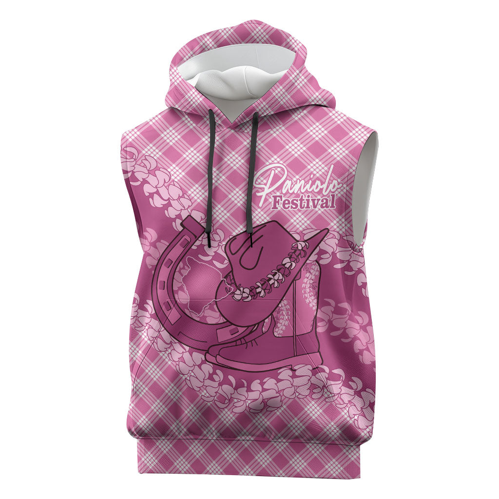 Alaka Hawaii Cowboy Palaka Motifs Personalised Sleeveless Hoodie Paniolo Festival Puakenikeni Lei