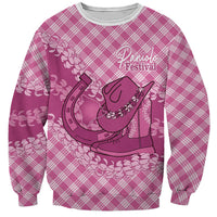 Alaka Hawaii Cowboy Palaka Motifs Personalised Sweatshirt Paniolo Festival Puakenikeni Lei LT14 Unisex Pink - Polynesian Pride