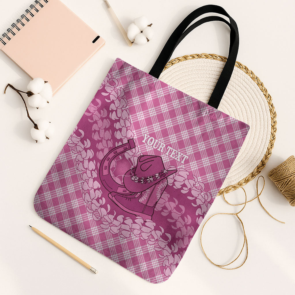 Alaka Hawaii Cowboy Palaka Motifs Personalised Tote Bag Paniolo Festival Puakenikeni Lei LT14 Black Strap One Size Pink - Polynesian Pride