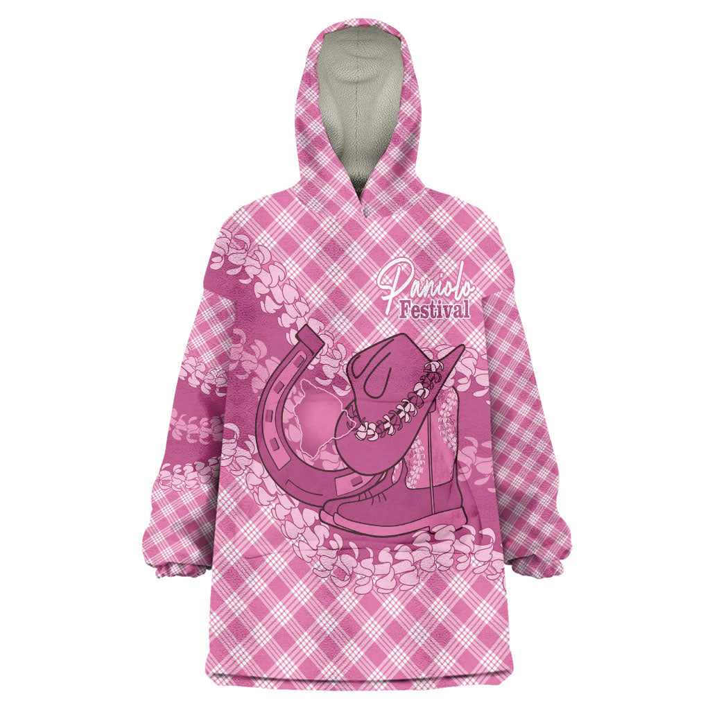 Alaka Hawaii Cowboy Palaka Motifs Personalised Wearable Blanket Hoodie Paniolo Festival Puakenikeni Lei LT14 One Size Pink - Polynesian Pride