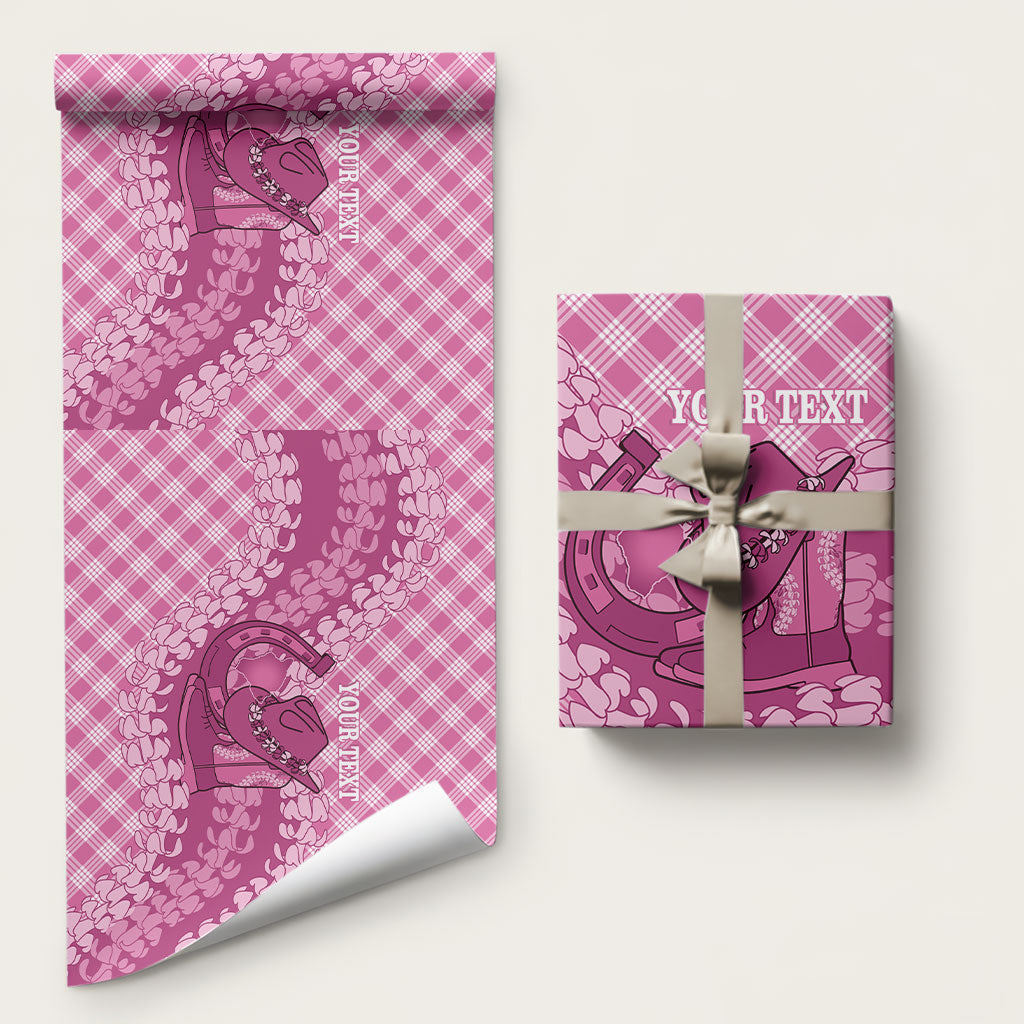 Alaka Hawaii Cowboy Palaka Motifs Personalised Wrapping Paper Paniolo Festival Puakenikeni Lei LT14 58" × 23" Pink - Polynesian Pride
