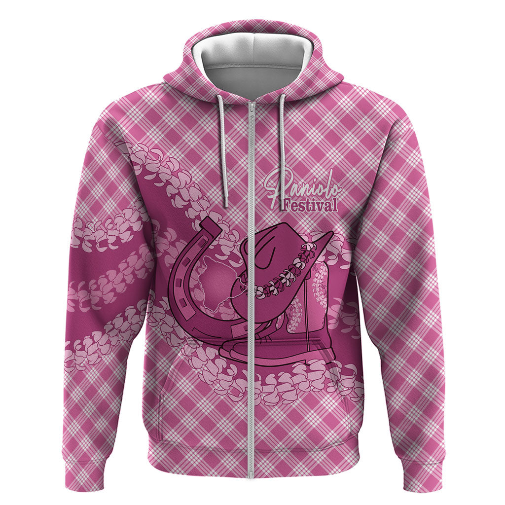 Alaka Hawaii Cowboy Palaka Motifs Personalised Zip Hoodie Paniolo Festival Puakenikeni Lei LT14 Zip Hoodie Pink - Polynesian Pride