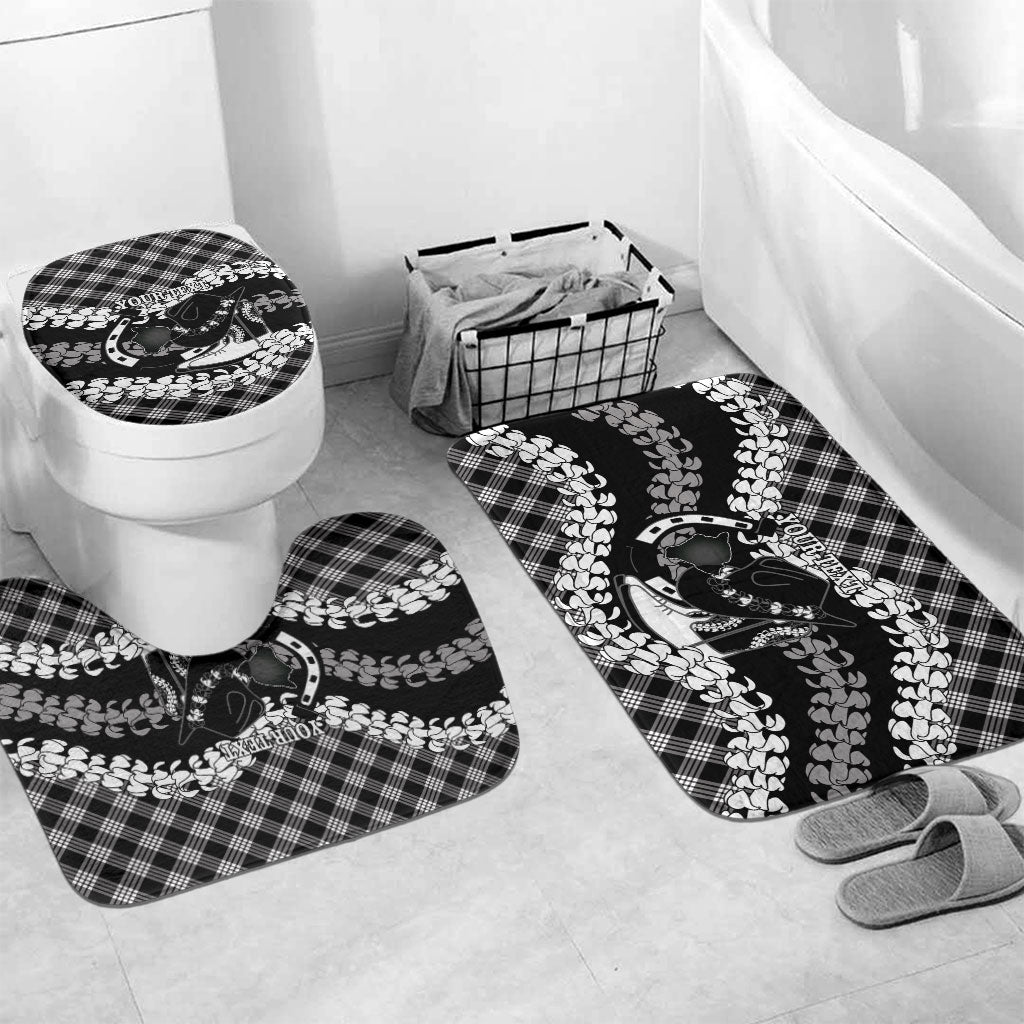 Eleele Hawaii Cowboy Palaka Motifs Personalised Bathroom Set Paniolo Festival Puakenikeni Lei LT14 Mat Set Only (3 pcs) One Size Black - Polynesian Pride