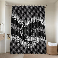 Eleele Hawaii Cowboy Palaka Motifs Personalised Bathroom Set Paniolo Festival Puakenikeni Lei LT14 Shower Curtain Only Black - Polynesian Pride