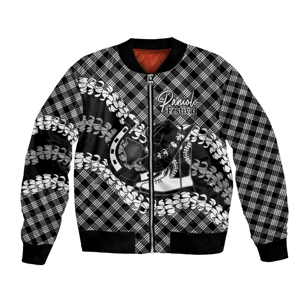 Eleele Hawaii Cowboy Palaka Motifs Personalised Bomber Jacket Paniolo Festival Puakenikeni Lei
