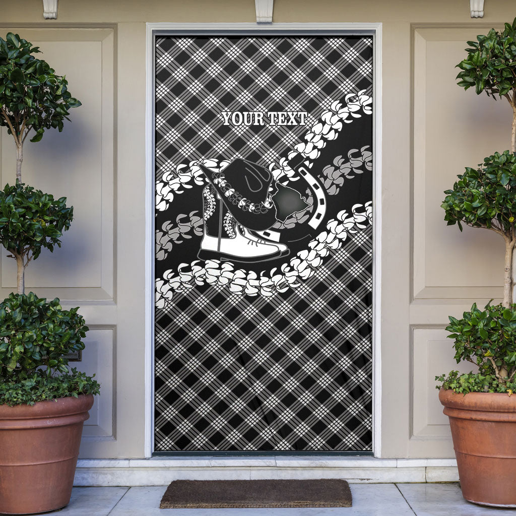 Eleele Hawaii Cowboy Palaka Motifs Personalised Door Cover Paniolo Festival Puakenikeni Lei LT14 Black - Polynesian Pride