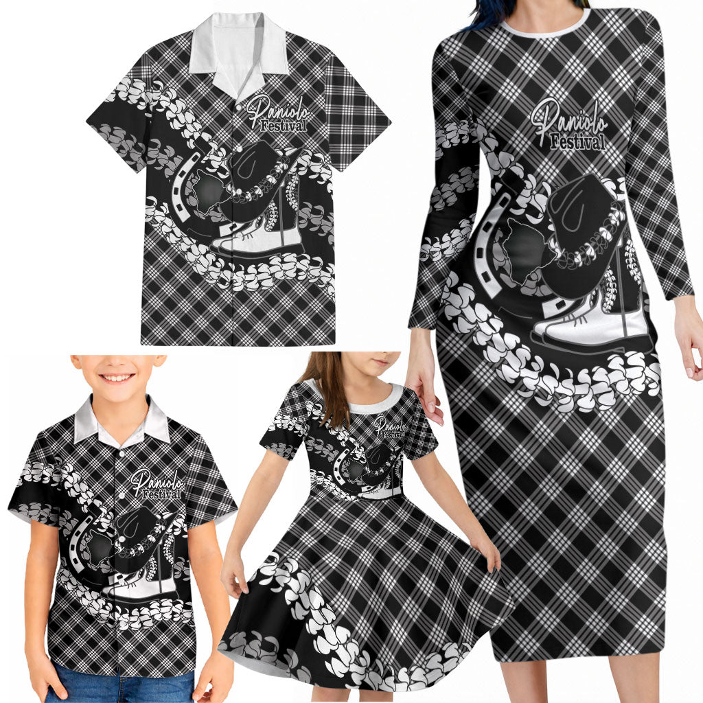 Eleele Hawaii Cowboy Palaka Motifs Personalised Family Matching Long Sleeve Bodycon Dress and Hawaiian Shirt Paniolo Festival Puakenikeni Lei LT14 - Polynesian Pride