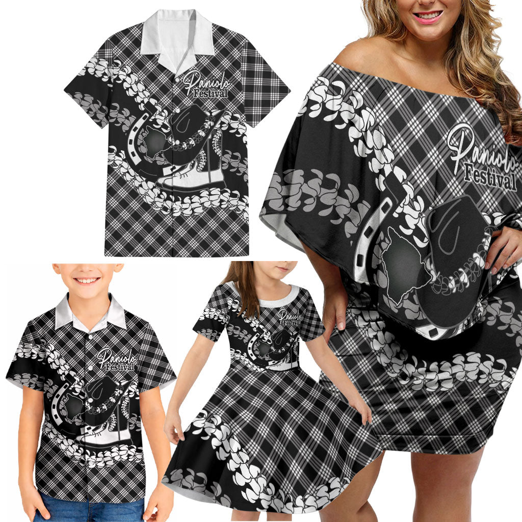 Eleele Hawaii Cowboy Palaka Motifs Personalised Family Matching Off Shoulder Short Dress and Hawaiian Shirt Paniolo Festival Puakenikeni Lei LT14 - Polynesian Pride