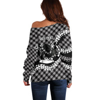 Eleele Hawaii Cowboy Palaka Motifs Personalised Off Shoulder Sweater Paniolo Festival Puakenikeni Lei LT14 - Polynesian Pride
