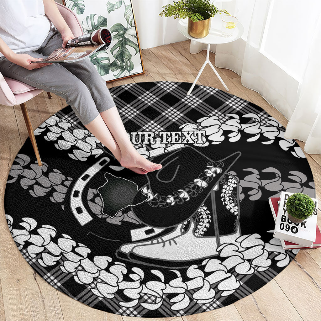 Eleele Hawaii Cowboy Palaka Motifs Personalised Round Carpet Paniolo Festival Puakenikeni Lei LT14 - Polynesian Pride