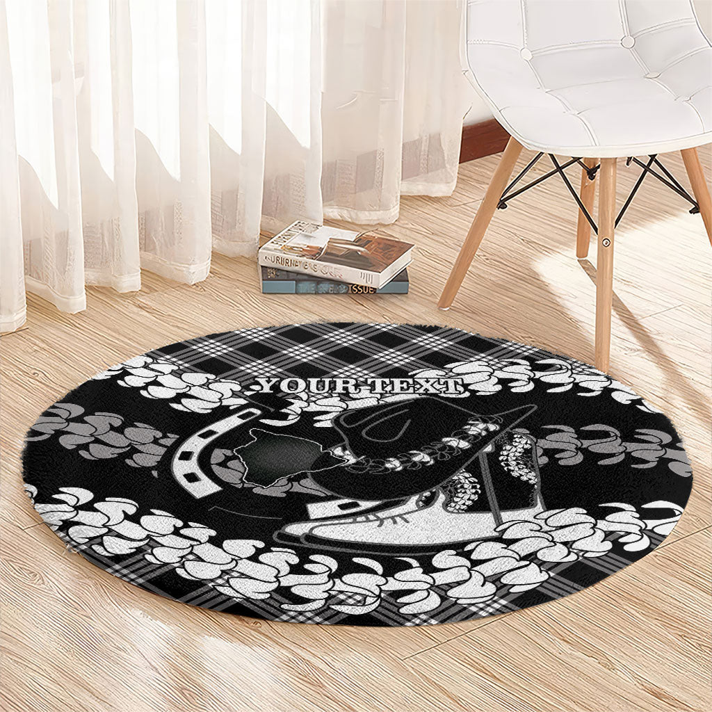 Eleele Hawaii Cowboy Palaka Motifs Personalised Round Carpet Paniolo Festival Puakenikeni Lei LT14 - Polynesian Pride