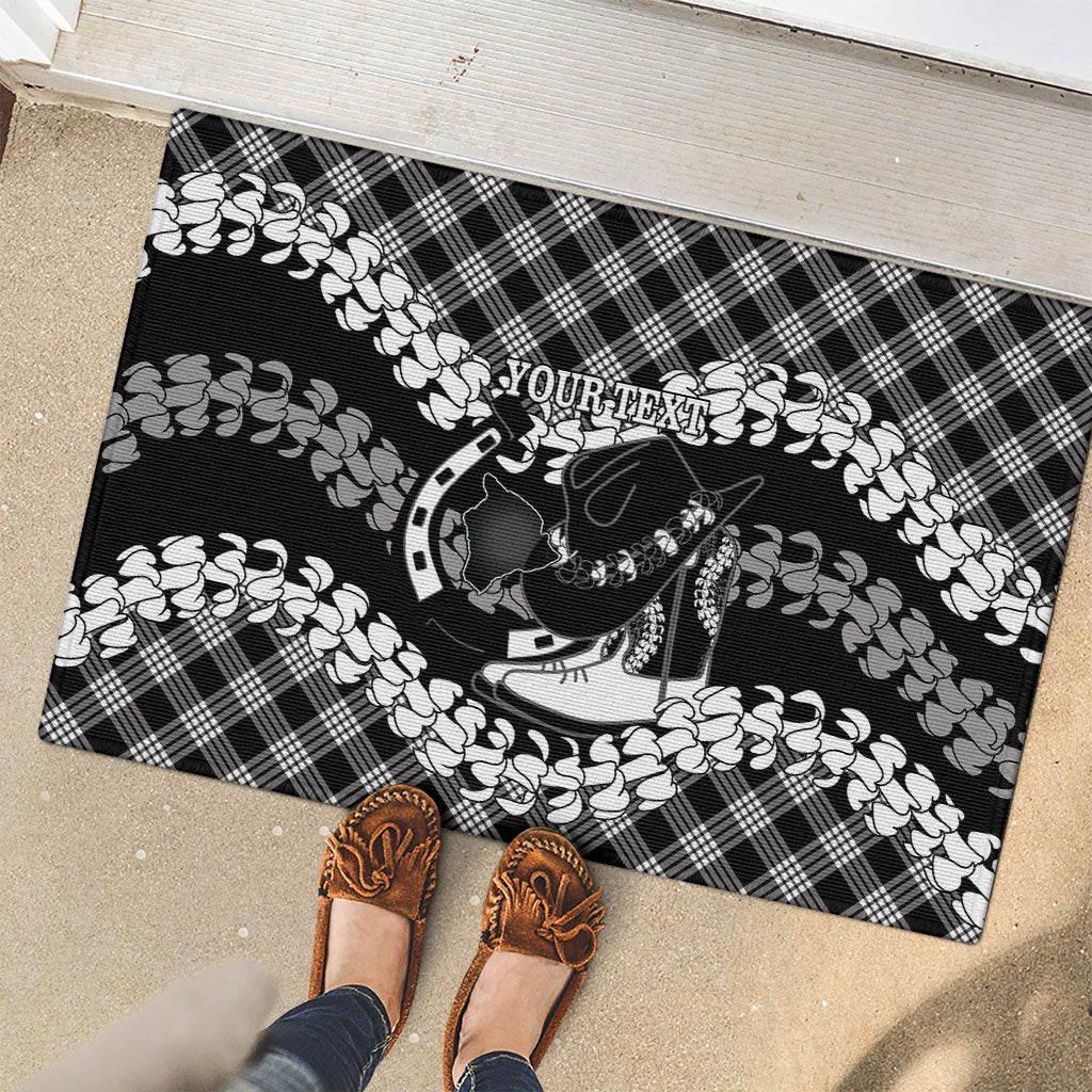 Eleele Hawaii Cowboy Palaka Motifs Personalised Rubber Doormat Paniolo Festival Puakenikeni Lei LT14 - Polynesian Pride
