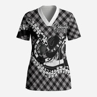 Eleele Hawaii Cowboy Palaka Motifs Personalised Scrub Top Paniolo Festival Puakenikeni Lei LT14 Adult Black - Polynesian Pride