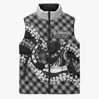 Eleele Hawaii Cowboy Palaka Motifs Personalised Sleeveless Puffer Jacket Paniolo Festival Puakenikeni Lei LT14 Unisex Black - Polynesian Pride