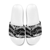 Eleele Hawaii Cowboy Palaka Motifs Personalised Slide Sandals Paniolo Festival Puakenikeni Lei LT14 Black - Polynesian Pride