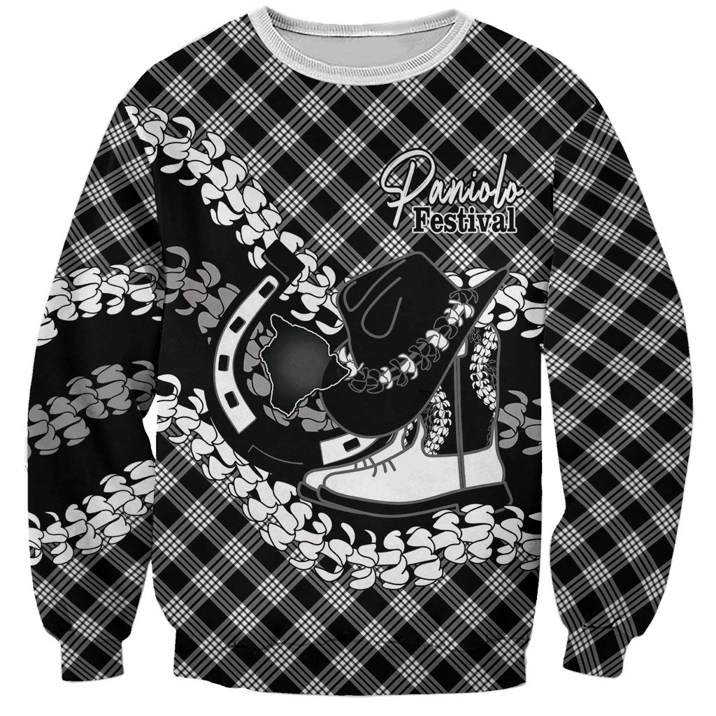 Eleele Hawaii Cowboy Palaka Motifs Personalised Sweatshirt Paniolo Festival Puakenikeni Lei LT14 Unisex Black - Polynesian Pride