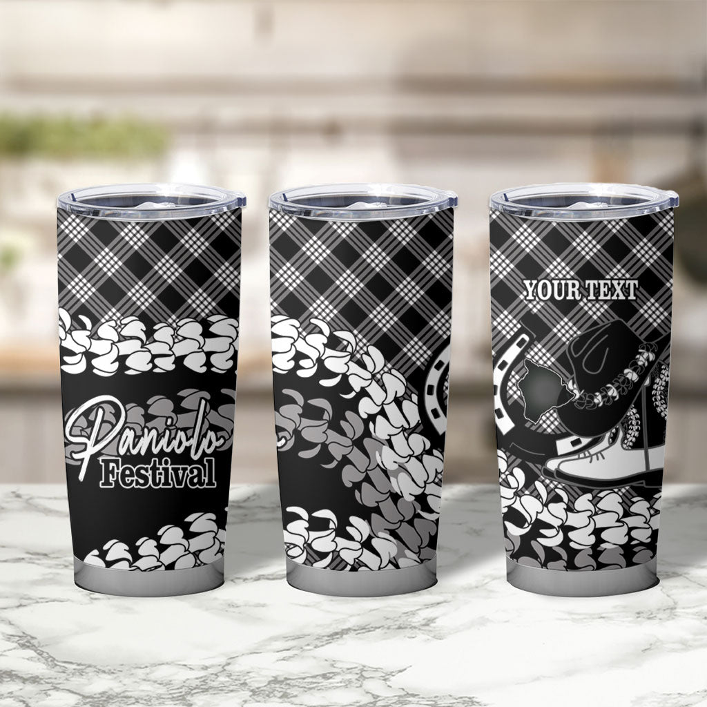 Eleele Hawaii Cowboy Palaka Motifs Personalised Tumbler Cup Paniolo Festival Puakenikeni Lei LT14 - Polynesian Pride