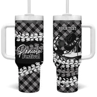 Eleele Hawaii Cowboy Palaka Motifs Personalised Tumbler With Handle Paniolo Festival Puakenikeni Lei LT14 One Size: 40 oz Black - Polynesian Pride