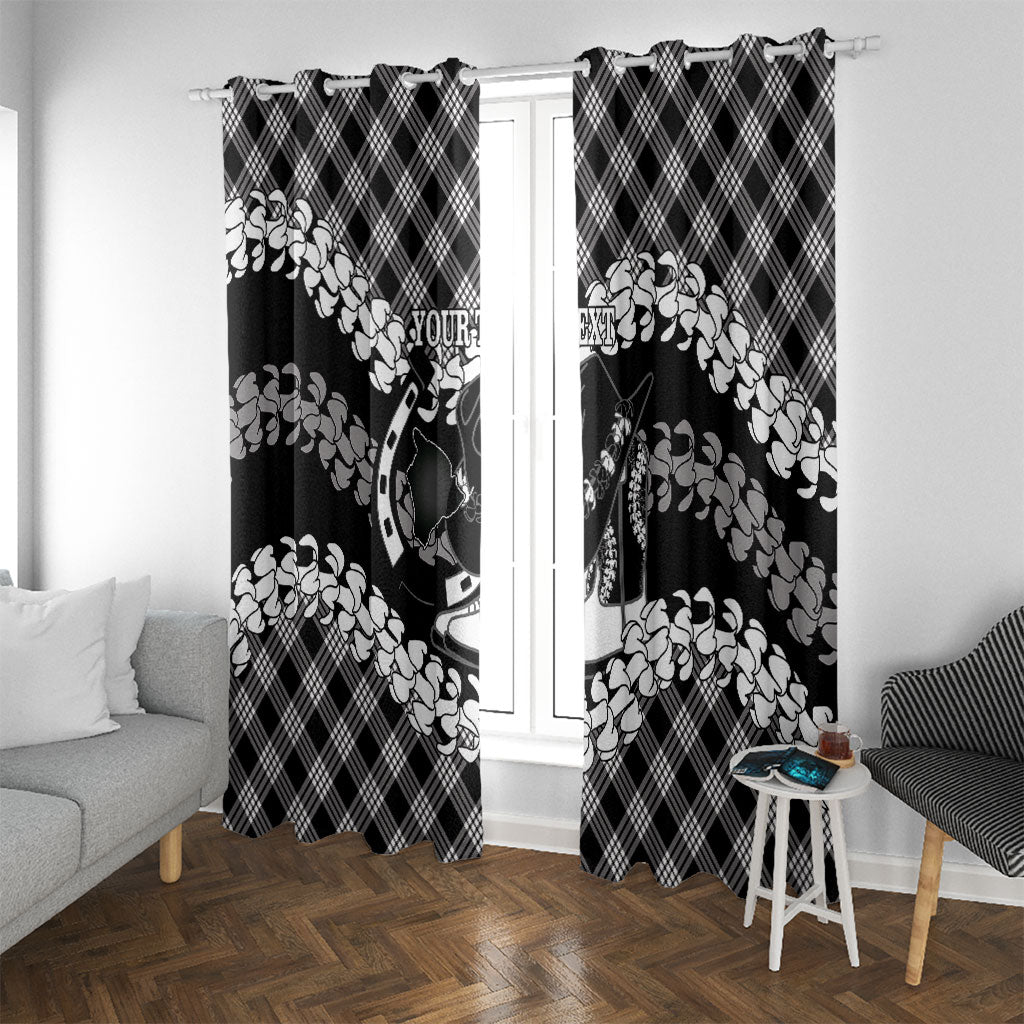 Eleele Hawaii Cowboy Palaka Motifs Personalised Window Curtain Paniolo Festival Puakenikeni Lei LT14 With Grommets Black - Polynesian Pride