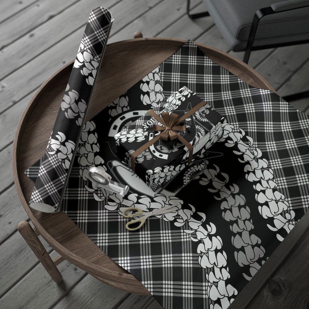 Eleele Hawaii Cowboy Palaka Motifs Personalised Wrapping Paper Paniolo Festival Puakenikeni Lei LT14 - Polynesian Pride