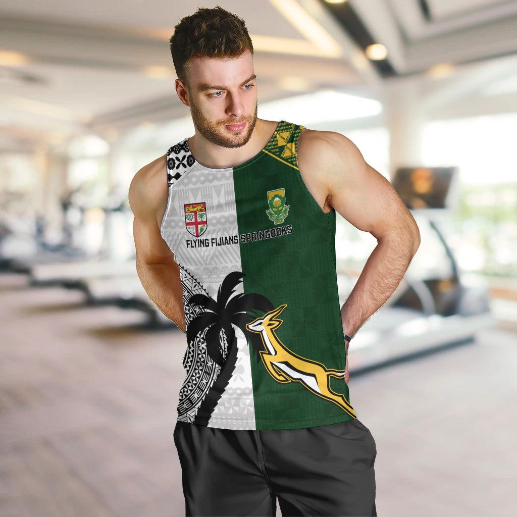 South Africa And Fiji Rugby Men Tank Top 2023 World Cup Fijian Tapa With Kente Pattern LT14 - Polynesian Pride