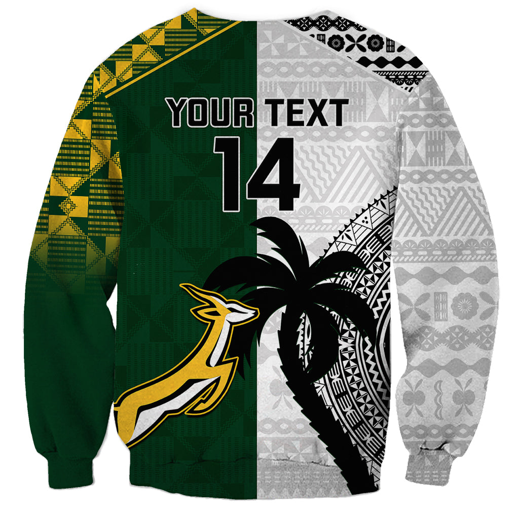 Custom South Africa And Fiji Rugby Sweatshirt 2023 World Cup Fijian Tapa With Kente Pattern LT14 - Polynesian Pride
