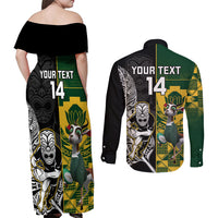 Custom South Africa And Aotearoa Rugby Couples Matching Off Shoulder Maxi Dress and Long Sleeve Button Shirts 2023 Springboks Kente Combine All Black Maori Fern LT14 - Polynesian Pride