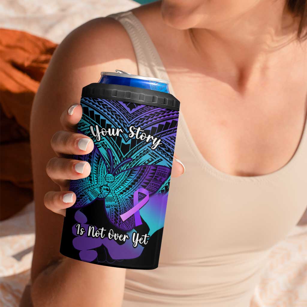 Suicide Awareness Your Story Is Not Over Yet 4 in 1 Can Cooler Tumbler Polynesian Butterfly Tattoo