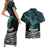 New Zealand Sulphur-crested Cockatoo Couples Matching Short Sleeve Bodycon Dress and Hawaiian Shirt Aotearoa Maori Mix Paua Shell LT14 - Polynesian Pride