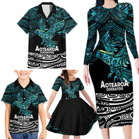 New Zealand Sulphur-crested Cockatoo Family Matching Long Sleeve Bodycon Dress and Hawaiian Shirt Aotearoa Maori Mix Paua Shell LT14 - Polynesian Pride