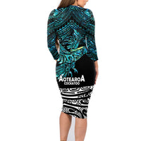 New Zealand Sulphur-crested Cockatoo Family Matching Long Sleeve Bodycon Dress and Hawaiian Shirt Aotearoa Maori Mix Paua Shell LT14 - Polynesian Pride