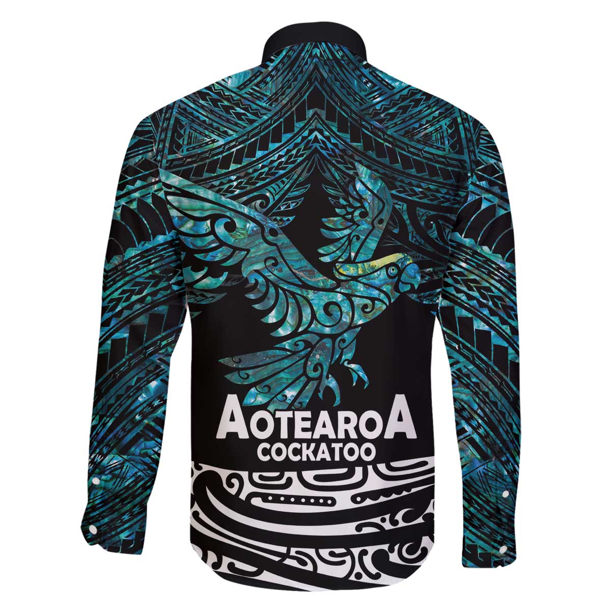 New Zealand Sulphur-crested Cockatoo Family Matching Off The Shoulder Long Sleeve Dress and Hawaiian Shirt Aotearoa Maori Mix Paua Shell LT14 - Polynesian Pride