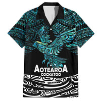 New Zealand Sulphur-crested Cockatoo Family Matching Off Shoulder Maxi Dress and Hawaiian Shirt Aotearoa Maori Mix Paua Shell LT14 Dad's Shirt - Short Sleeve Turquoise - Polynesian Pride