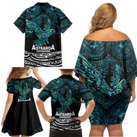 New Zealand Sulphur-crested Cockatoo Family Matching Off Shoulder Short Dress and Hawaiian Shirt Aotearoa Maori Mix Paua Shell LT14 - Polynesian Pride