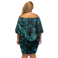 New Zealand Sulphur-crested Cockatoo Family Matching Off Shoulder Short Dress and Hawaiian Shirt Aotearoa Maori Mix Paua Shell LT14 - Polynesian Pride