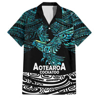 New Zealand Sulphur-crested Cockatoo Family Matching Puletasi and Hawaiian Shirt Aotearoa Maori Mix Paua Shell LT14 Dad's Shirt - Short Sleeve Turquoise - Polynesian Pride