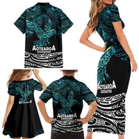 New Zealand Sulphur-crested Cockatoo Family Matching Short Sleeve Bodycon Dress and Hawaiian Shirt Aotearoa Maori Mix Paua Shell LT14 - Polynesian Pride