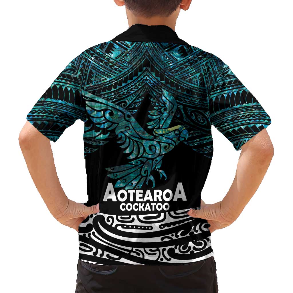 New Zealand Sulphur-crested Cockatoo Family Matching Summer Maxi Dress and Hawaiian Shirt Aotearoa Maori Mix Paua Shell LT14 - Polynesian Pride