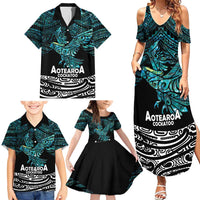 New Zealand Sulphur-crested Cockatoo Family Matching Summer Maxi Dress and Hawaiian Shirt Aotearoa Maori Mix Paua Shell LT14 - Polynesian Pride