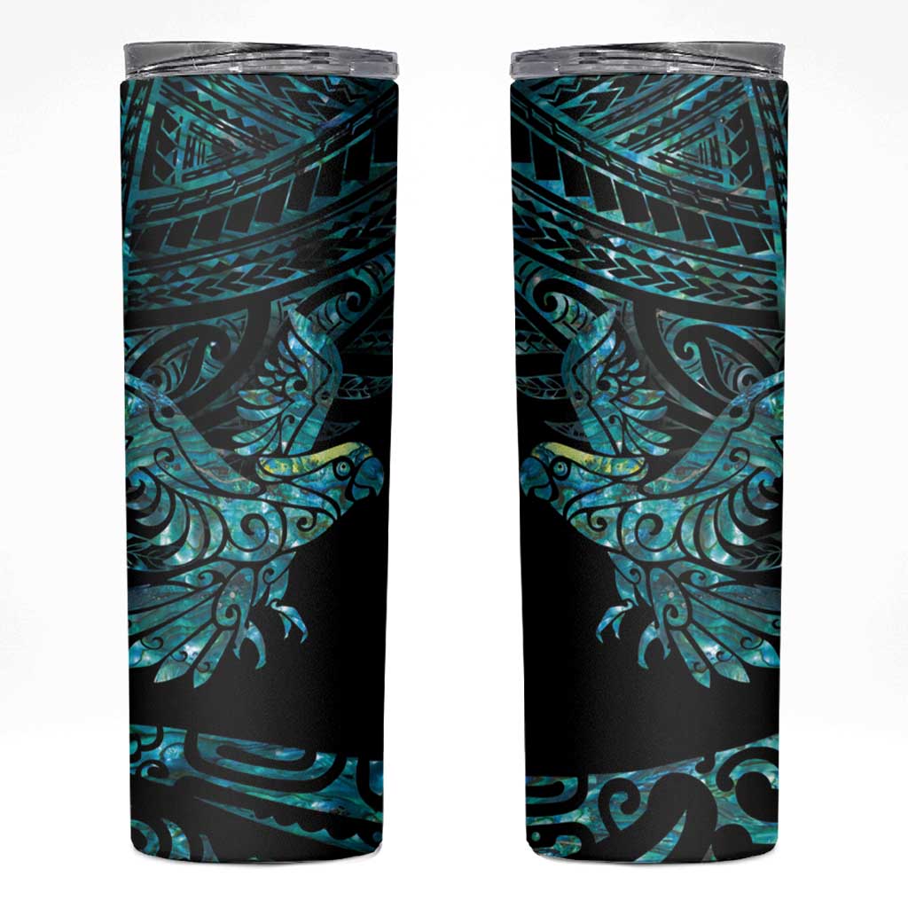 New Zealand Sulphur-crested Cockatoo Skinny Tumbler Aotearoa Maori Mix Paua Shell LT14 Turquoise - Polynesian Pride