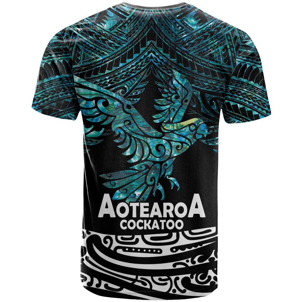 New Zealand Sulphur-crested Cockatoo T Shirt Aotearoa Maori Mix Paua Shell