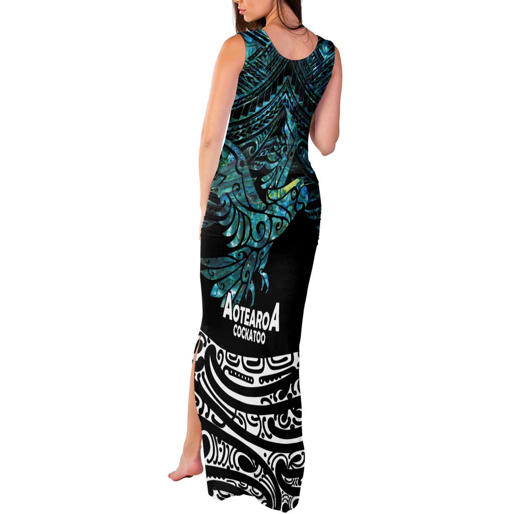 New Zealand Sulphur-crested Cockatoo Tank Maxi Dress Aotearoa Maori Mix Paua Shell