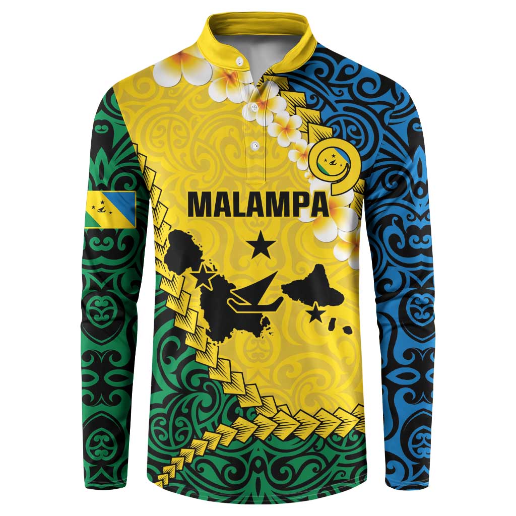 Malampa Province Button Sweatshirt Vanuatu Map - Plumeria Flag Color