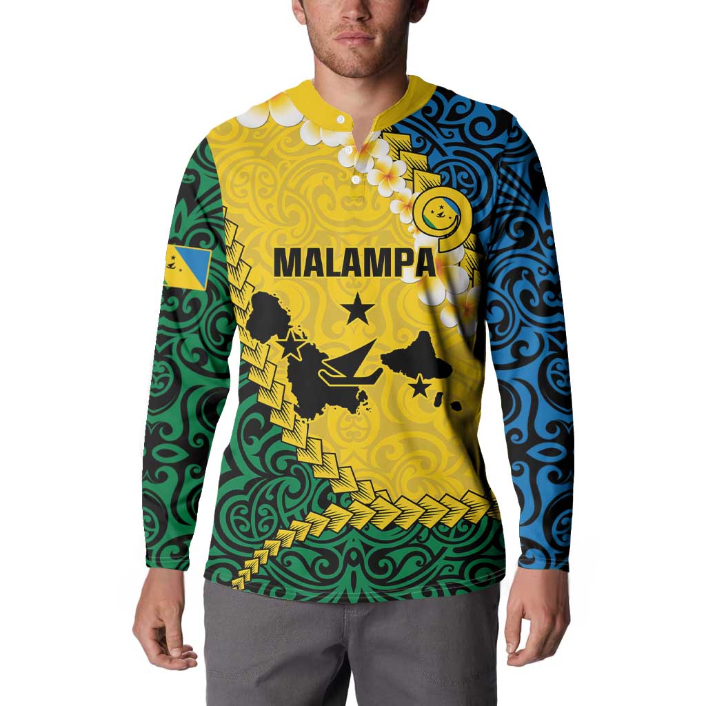 Malampa Province Button Sweatshirt Vanuatu Map - Plumeria Flag Color