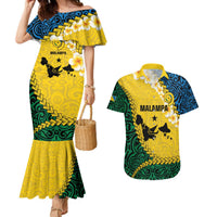 Malampa Province Couples Matching Mermaid Dress and Hawaiian Shirt Vanuatu Map - Plumeria Flag Color LT14 Yellow - Polynesian Pride