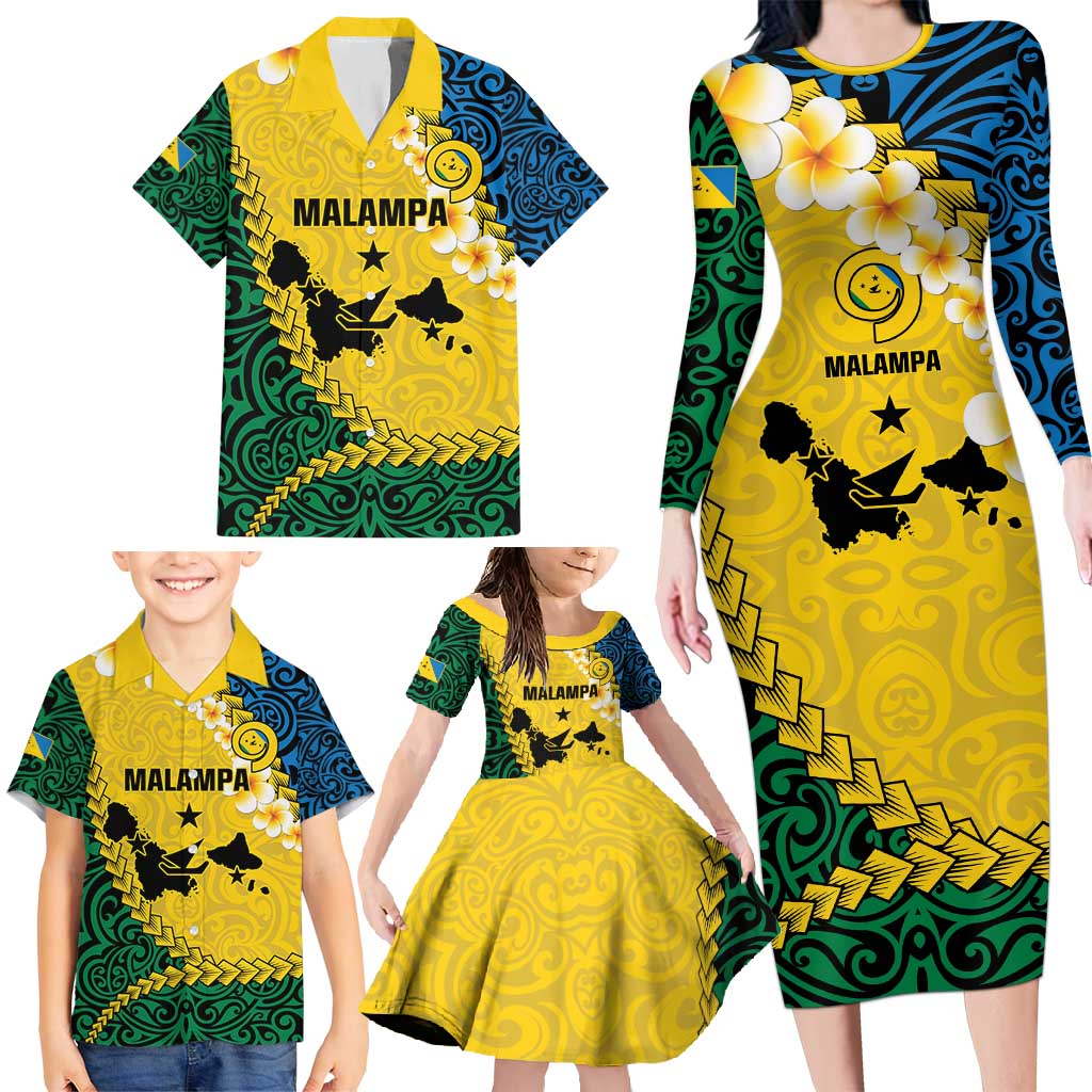 Malampa Province Family Matching Long Sleeve Bodycon Dress and Hawaiian Shirt Vanuatu Map - Plumeria Flag Color