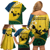 Malampa Province Family Matching Off Shoulder Short Dress and Hawaiian Shirt Vanuatu Map - Plumeria Flag Color LT14 - Polynesian Pride